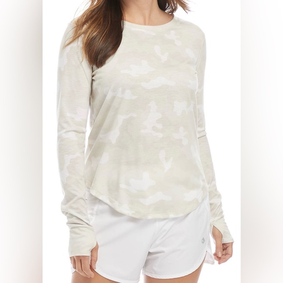 ZELOS Tops - Zelos Womens XL Solid Beige White Camo Long Sleeve Crewneck Top Boho Streetwear